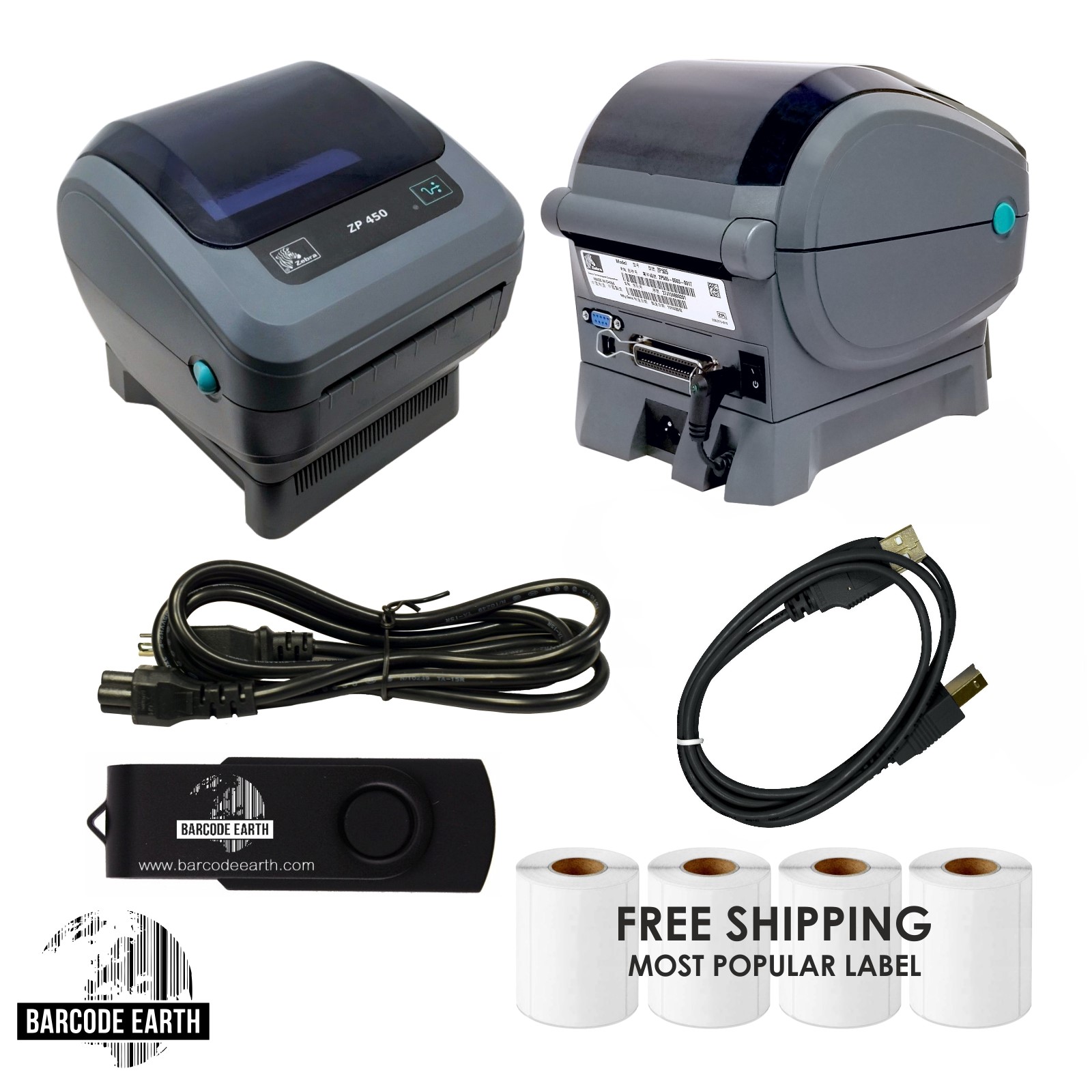ZP450 Direct Thermal Shipping Label Printer Bundle + 1000 Labels – Barcodeearth