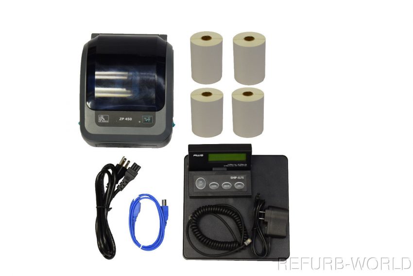 Zebra ZP450 Direct Thermal Shipping Label Printer Bundle + 1000 Labels + Scale