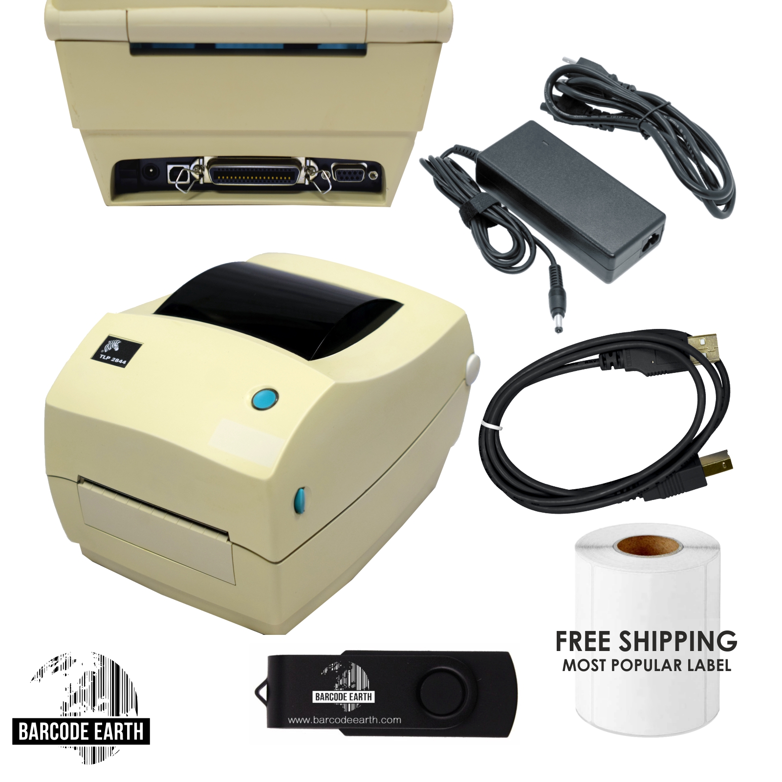 Zebra TLP 2844 Yellowed Label Thermal Printer With Power Supply USB 