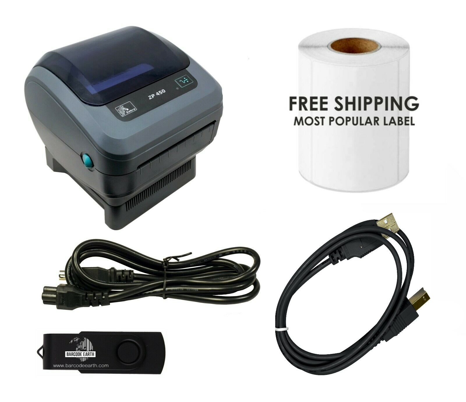 Zebra ZP450 Thermal Label Barcode Printer w/ Tech Support, Labels, and  More! – Barcodeearth