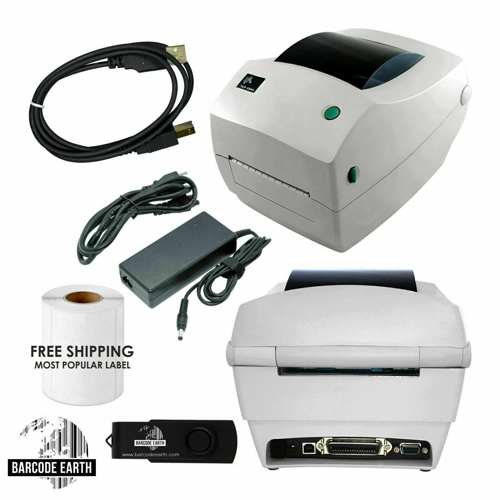 Zebra TLP2844-Z Shipping Label Printer Bundle; Power Supply, USB Cable,  Labels – Barcodeearth