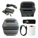 GX420t 102512, USB, Serial, Cutter; Power Supply, USB Cable, Roll of Labels